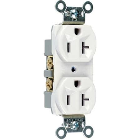 CR20WCC12 20A 125V 2 Pole 3 Wire Grounding Heavy Duty Duplex Outlet; White